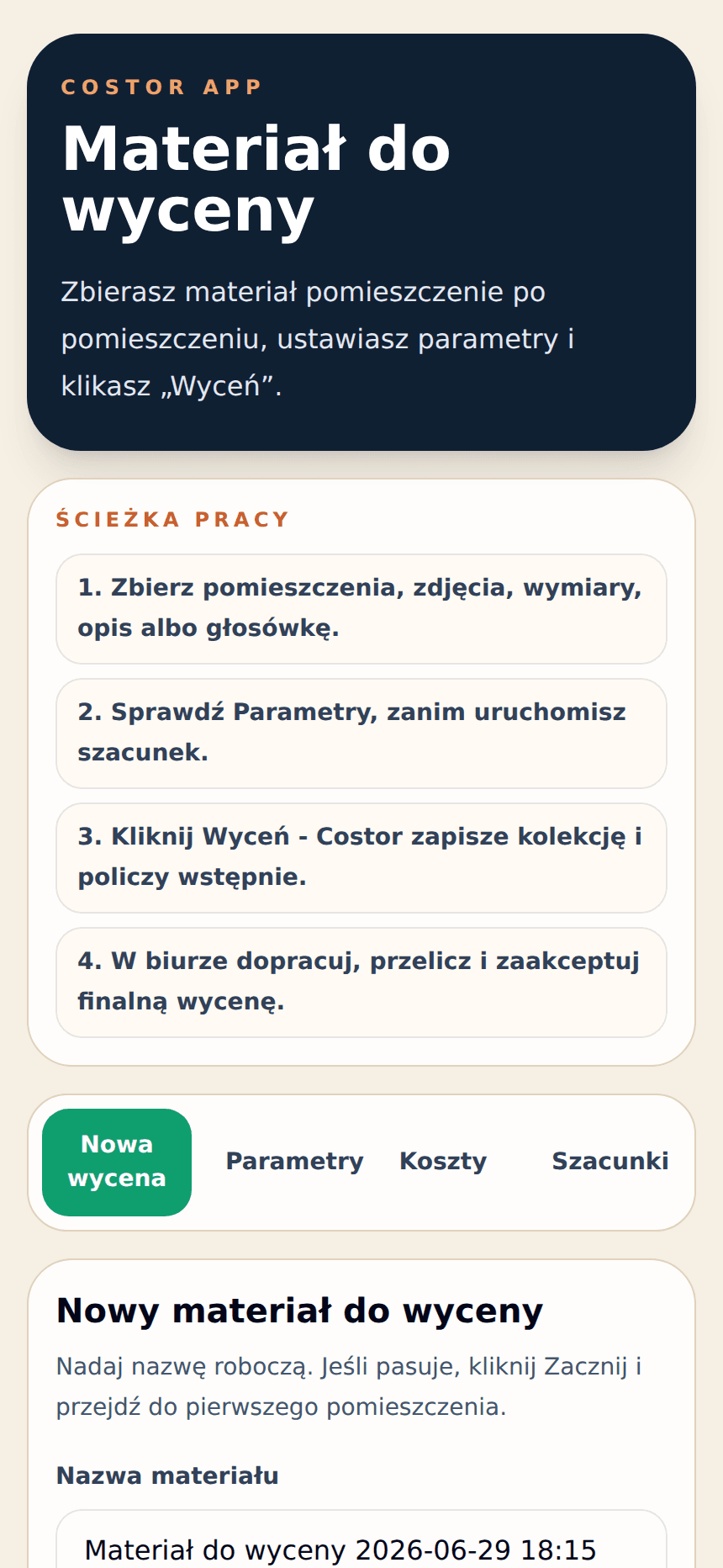 Costor App w telefonie